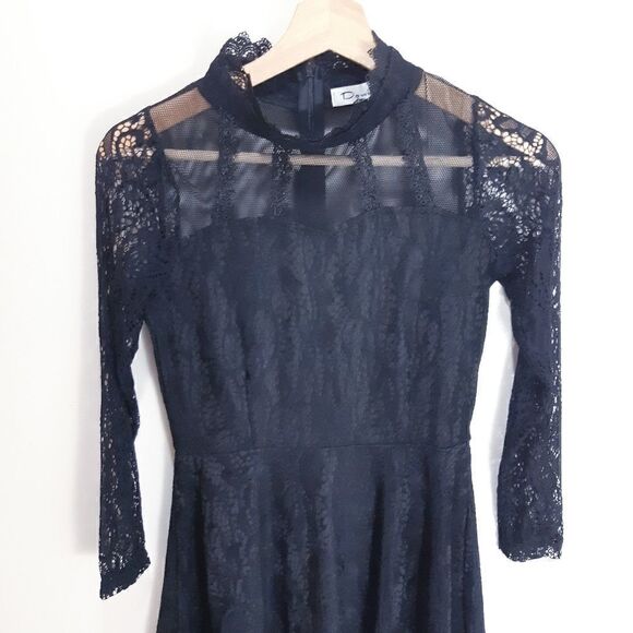 Black Lace Sweetheart Mock Neck Fit & Flare Dress - Picture 11 of 13